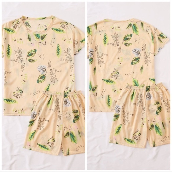 New Beige Tee & Shorts Pajama Set - Picture 2 of 5